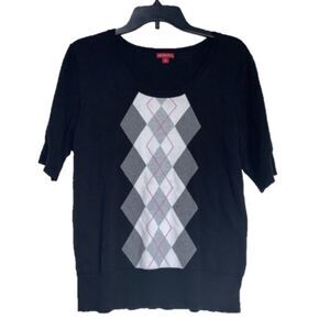 Merona  Black Half-Sleeve Patterned Knit Sweater
